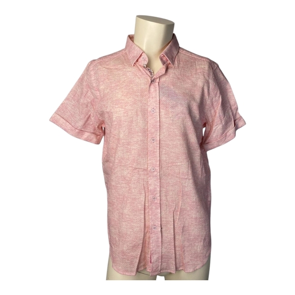 Robert Graham Mens Button Up Pink/White Size M Reid Tailored Fit Short Sleeve - Picture 1 of 11